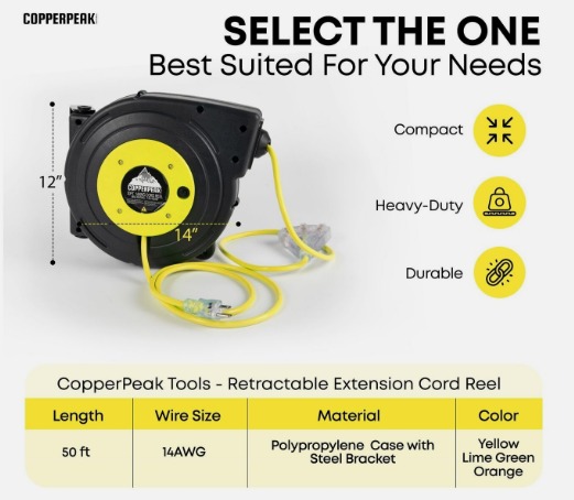CopperPeak Retractable Extension Cord Reel Review - Cords Central - Premium  Cables & Expert Safety Tips